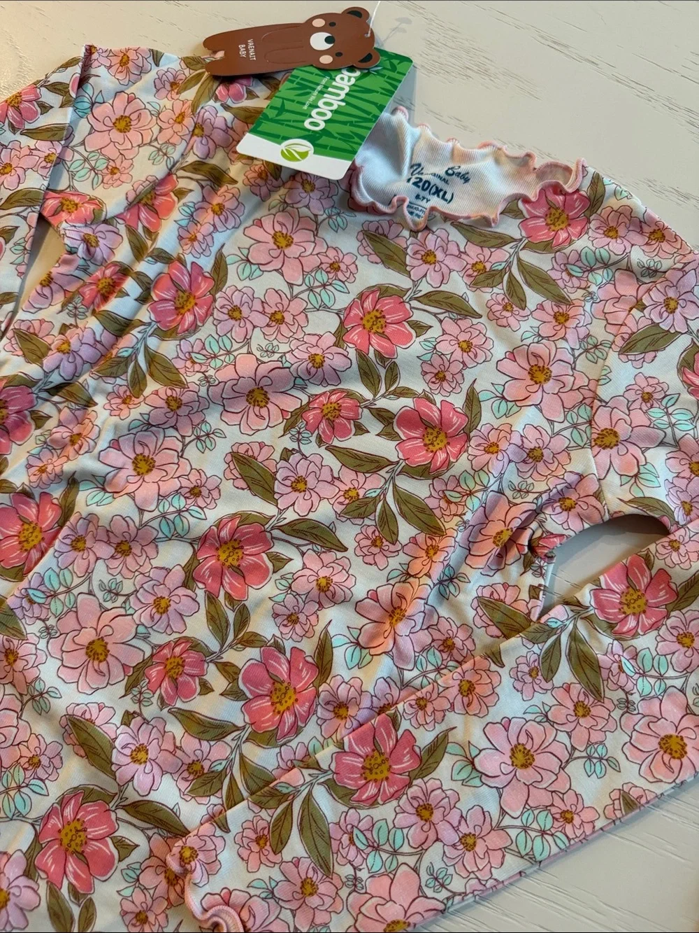 Vaenait Girl Bamboo Pink Floral Long Sleeve Pajama Set 6-7